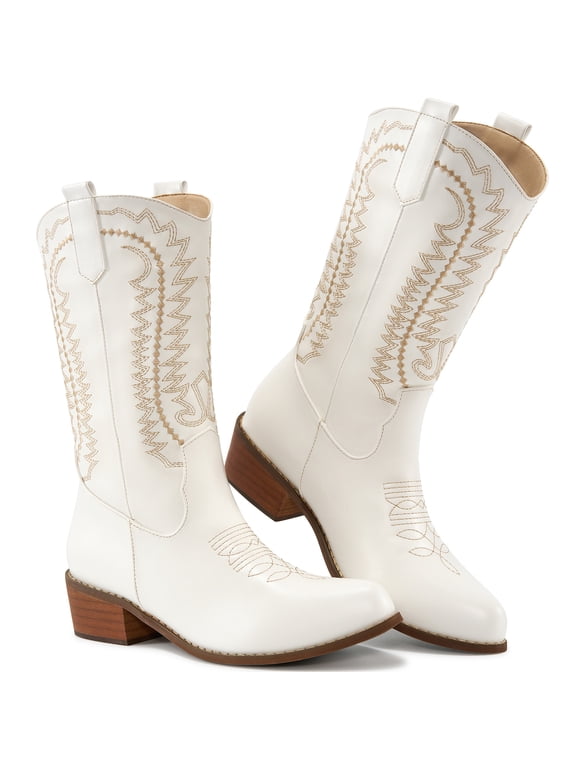 Cowboy Boots for Women Wide Calf Embroidered Western Cowgirl Boots