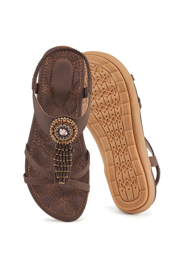Flat Sandals for Women Dressy Bohemian Sandals Comfort Elastic Strap Summer Beach Sandals