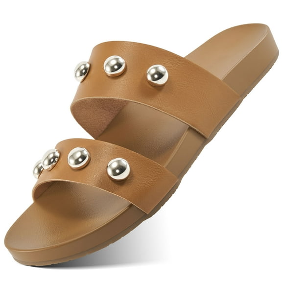Ecetana Flat Sandals for Women Open Toe Summer Slide Sandals Double Strap Slip On Women's Sandals