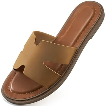 Ecetana Flat Sandals for Women Soft Leather Sandals Slides for Women Summer Shoes