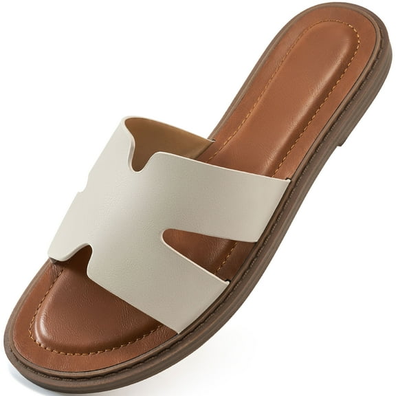 Ecetana Flat Sandals for Women Soft Leather Sandals Slides for Women Summer Shoes