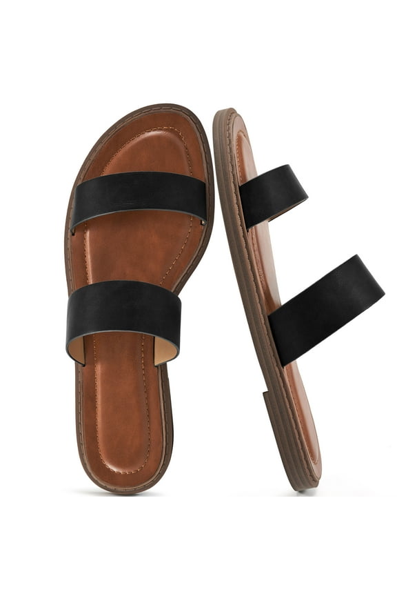 Flats Sandals for Women Slip On Leather Slide Sandals Comfort Outdoor Beach Shoes Sandals