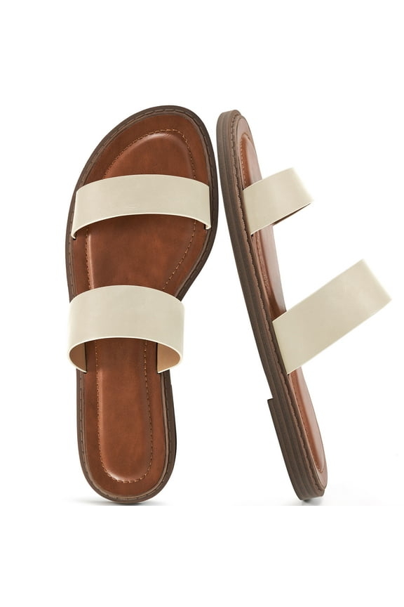 Flats Sandals for Women Slip On Leather Slide Sandals Comfort Outdoor Beach Shoes Sandals