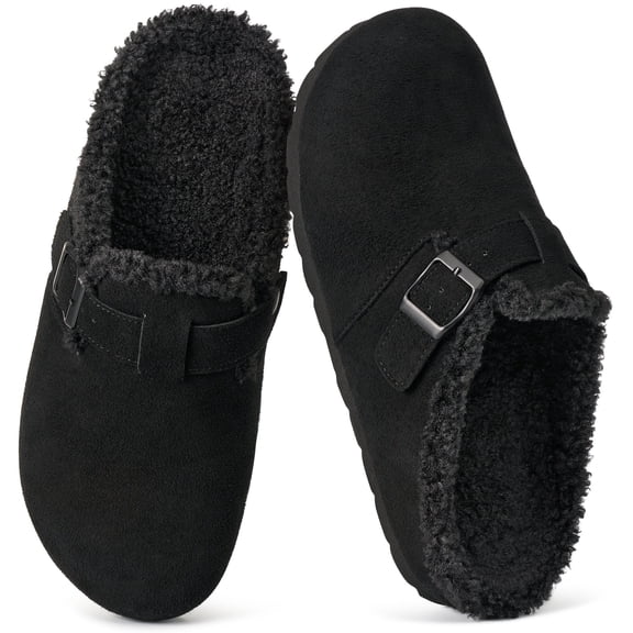 Ecetana Fuzzy Clogs for Women Warm Plush Lined Slip On Mules Faux Suede Winter Shoes Indoor Outdoor