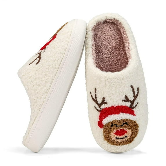 Ecetana Fuzzy House Slippers for Women Christmas Cozy Memory Foam Woman Slipper Indoor and Outdoor Winter Bedroom Shoes