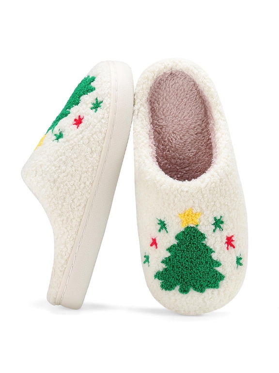 Fuzzy House Slippers for Women Christmas Cozy Memory Foam Woman Slipper Indoor and Outdoor Winter Bedroom Shoes