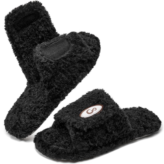 Ecetana Womens Fuzzy Memory Foam House Slippers Open Toe Slip On Indoor Shoes