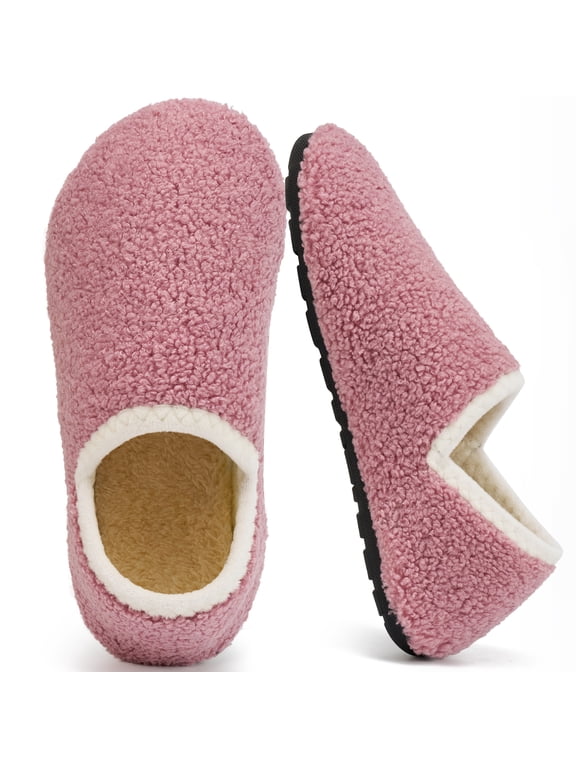 Fuzzy Slippers for Women Plush Closed Back Non-Slip Indoor House Slippers