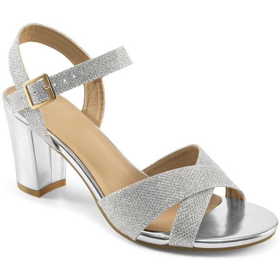 Ecetana Heeled Sandals for Women Chunky Low Heels Pump Sandals Open Toe Ankle Strap Wedding Party Dress Shoes