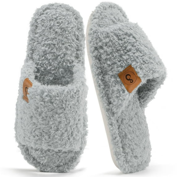 Ecetana House Slippers for Women Cozy Soft Fuzzy Slippers Slides Open Toe House Shoes with Memory Foam
