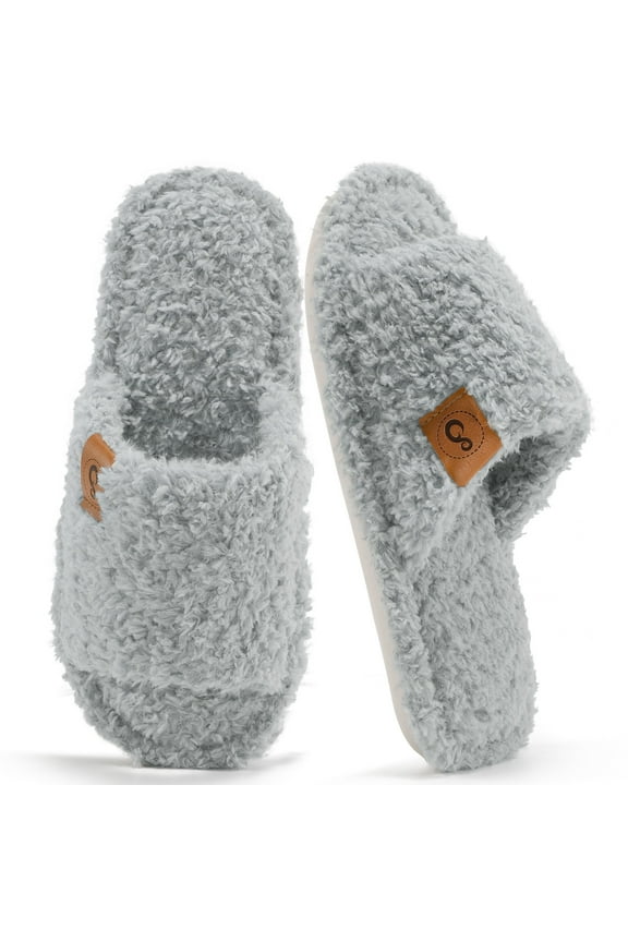 House Slippers for Women Cozy Soft Fuzzy Slippers Slides Open Toe House Shoes with Memory Foam
