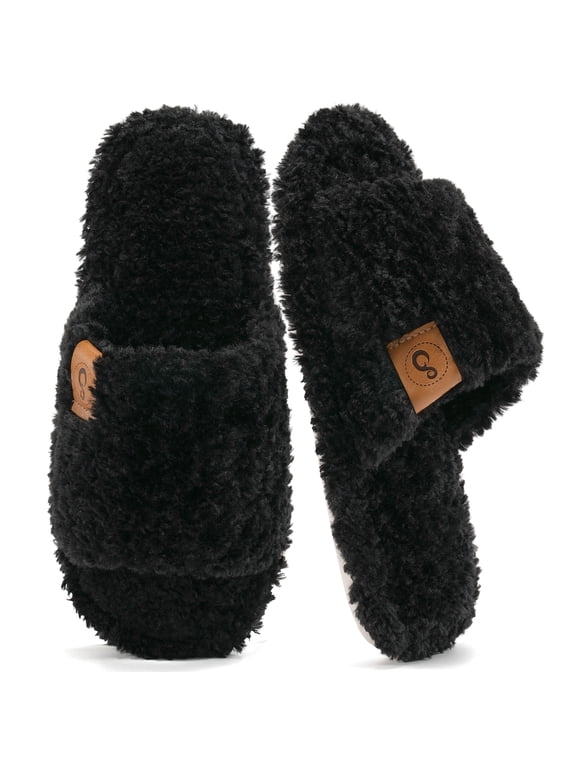 House Slippers for Women Cozy Soft Fuzzy Slippers Slides Open Toe House Shoes with Memory Foam