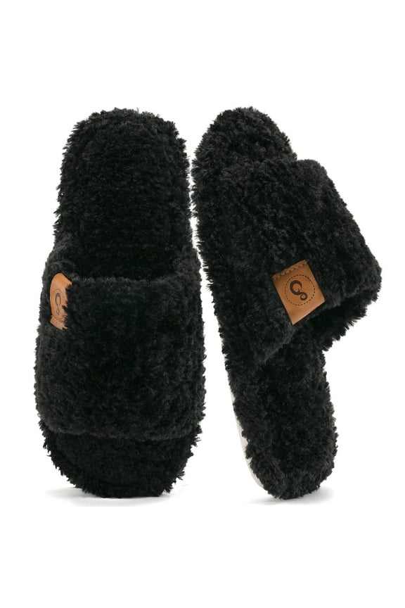 House Slippers for Women Cozy Soft Fuzzy Slippers Slides Open Toe House Shoes with Memory Foam