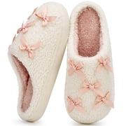 Ecetana Womens Slippers Fuzzy Bow Plush Warm Indoor Cozy House Shoes Non-Slip Memory Foam