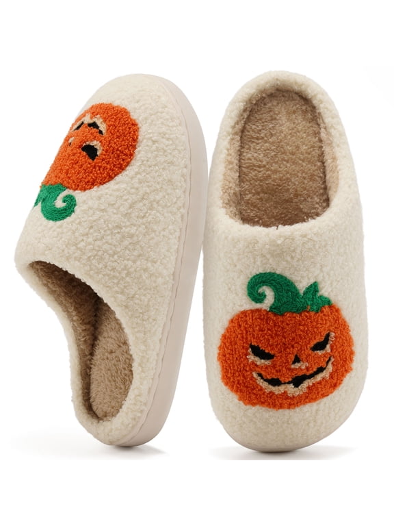 Halloween Slippers for Women Men Fuzzy House Shoes with Memory Foam