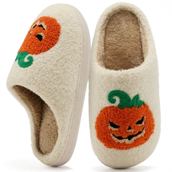 Ecetana  Halloween Slippers for Women Men Fuzzy House Shoes with Memory Foam