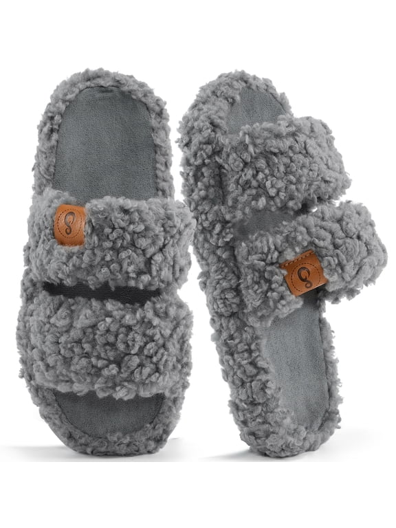 House Slippers for Women Open Toe Fuzzy Slippers Slides Memory Foam Indoor House Shoes