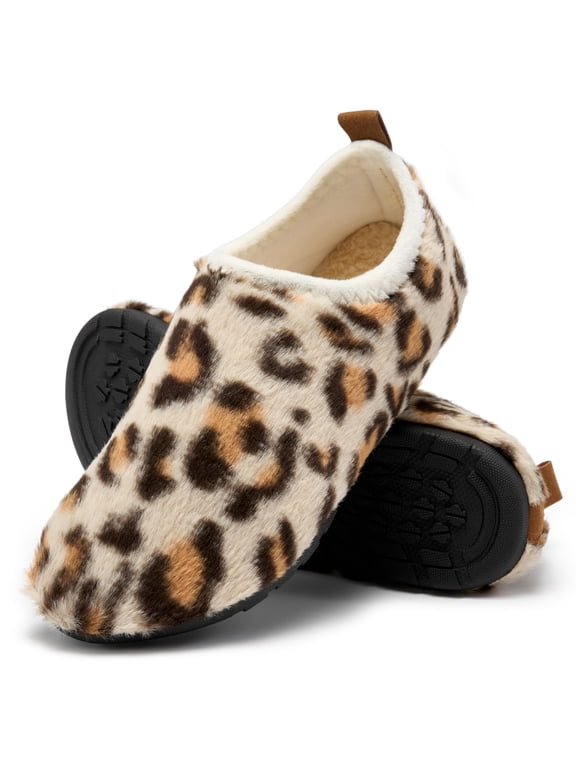 Leopard Print Slippers for Women Indoor Barefoot Slippers Socks Furry Slip on House Shoes
