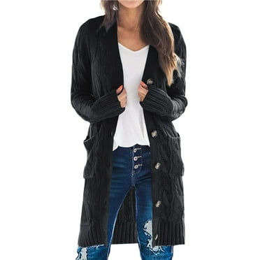 Ecetana Long Sleeve Cable Knit Cardigan Sweater (Women's)