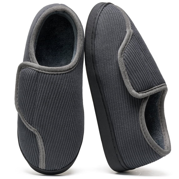 Ecetana Men's Corduroy Closed Back Slippers Plush Fleece Lined Indoor House Shoes