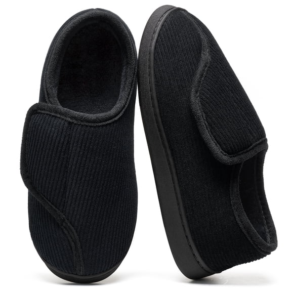 Ecetana Men's Corduroy Closed Back Slippers Plush Fleece Lined Indoor House Shoes