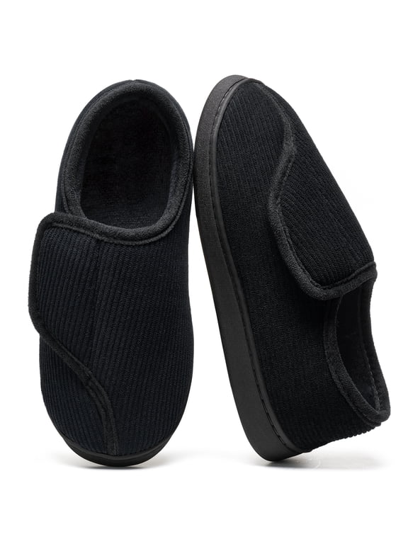 Men's Corduroy Closed Back Slippers Plush Fleece Lined Indoor House Shoes