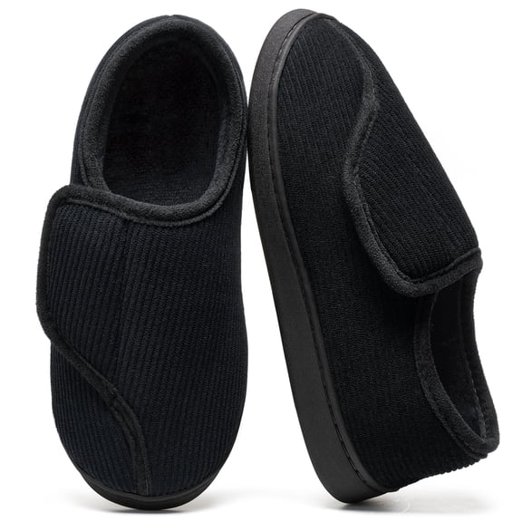 Ecetana Men's Corduroy Closed Back Slippers Plush Fleece Lined Indoor House Shoes
