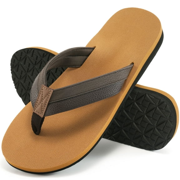 Ecetana Men's Flip Flops Comfort Yoga Mat Leather Beach Thong Sandals with Arch Support
