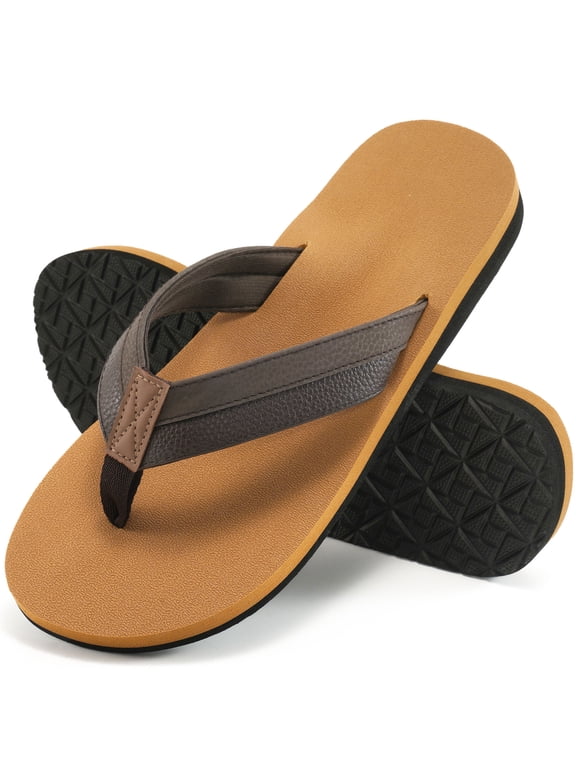 Men's Flip Flops Comfort Yoga Mat Leather Beach Thong Sandals with Arch Support