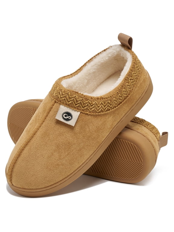 Men's Fuzzy House Slippers Closed Back Suede Faux Fur Lined Non-Slip Indoor Outdoor Warm Slippers for Men