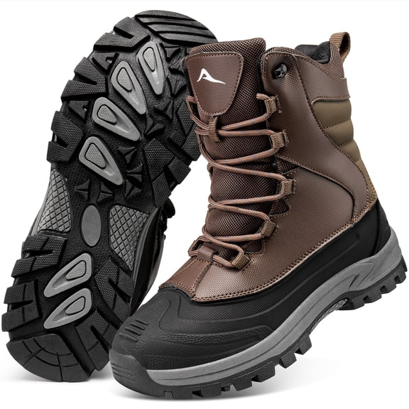 Ecetana Men's Snow Boots Waterproof Winter Lace-Up Warm Insulated Non-Slip Outdoor Hiking Boots