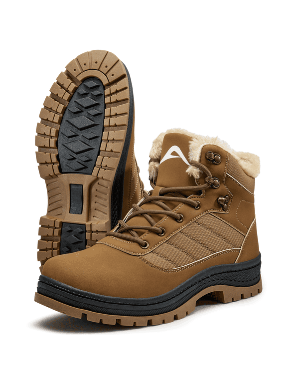 Men's Snow Boots Winter Warm Faux Fur Lined Waterproof Non-slip Outdoor Camping Trekking Trail Shoes