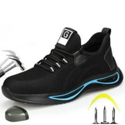 ECETANA Men's Steel Toe Shoes Slip Resistant Puncture Safety Work Sneakers