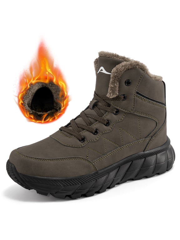 Men's Winter Snow Boots Warm Faux Fur Lined Non Slip Outdoor Shoes for Hiking Walking