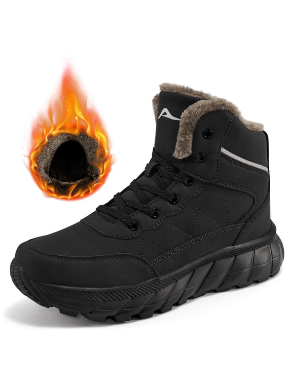 Men's Winter Snow Boots Warm Faux Fur Lined Non Slip Outdoor Shoes for Hiking Walking
