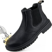 Ecetana Mens Work Boots Waterproof Wear-Resistant Steel Toe Safety Protective Shoes
