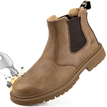 Ecetana Men's Work Boots Waterproof Wear-Resistant Steel Toe Safety Protective Shoes