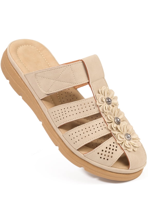 Clogs for Women Comfortable Dressy Closed Toe Flat Sandals Summer Flower Adjustable Slip On Mules shoes