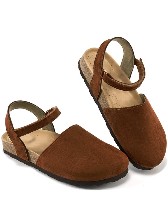 Sandals for Women Cork Footbed Closed Toe Flat Sandals with Arch Support