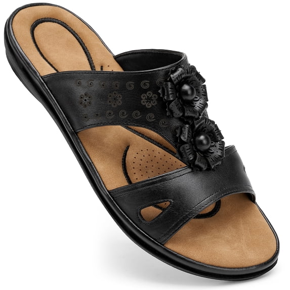 Ecetana Sandals for Women Flat Shoes Slip On Dressy Summer Comfortable Flower Slides Sandals