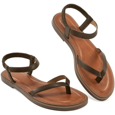 Ecetana Sandals for Women Soft Leather Strappy Flat Sandals for Women with Elastic Strap