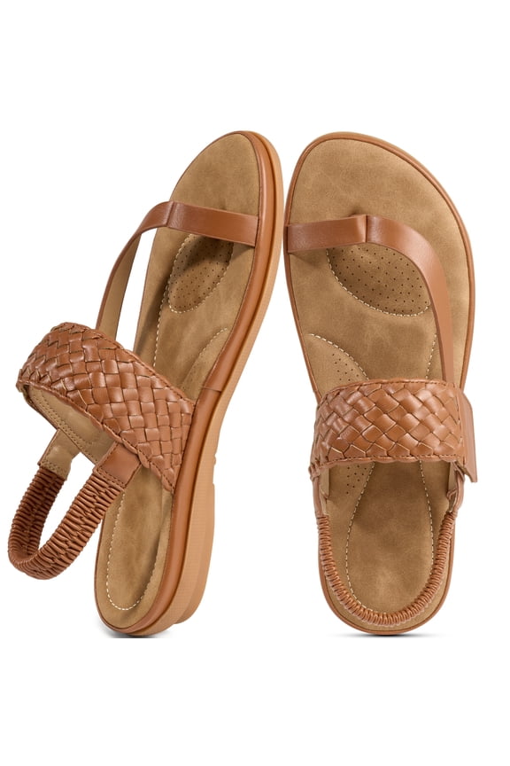 Sandals for Women Woven Flat Sandals with Elasticity Ankle Strap Comfortable Pinch Toe Casual Sandals