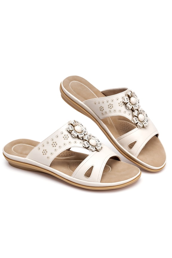 Sandals for Women Flat Shoes Slip On Dressy Summer Comfortable Flower Slides Sandals
