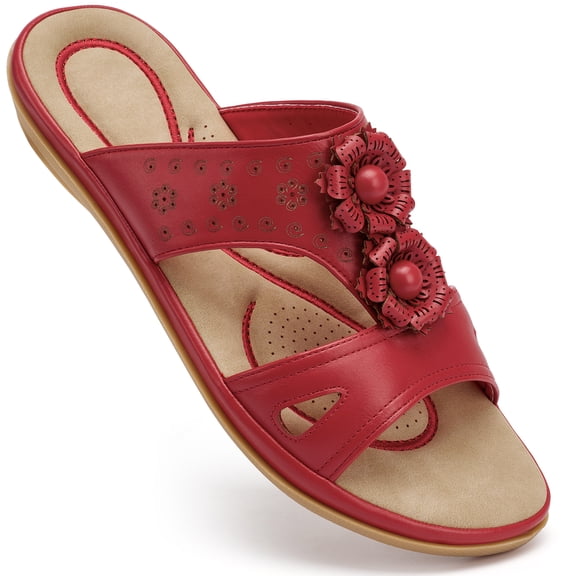 Ecetana Sandals for Women Flat Shoes Slip On Dressy Summer Comfortable Flower Slides Sandals