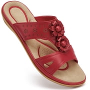 Ecetana Sandals for Women Flat Shoes Slip On Dressy Summer Comfortable Flower Slides Sandals