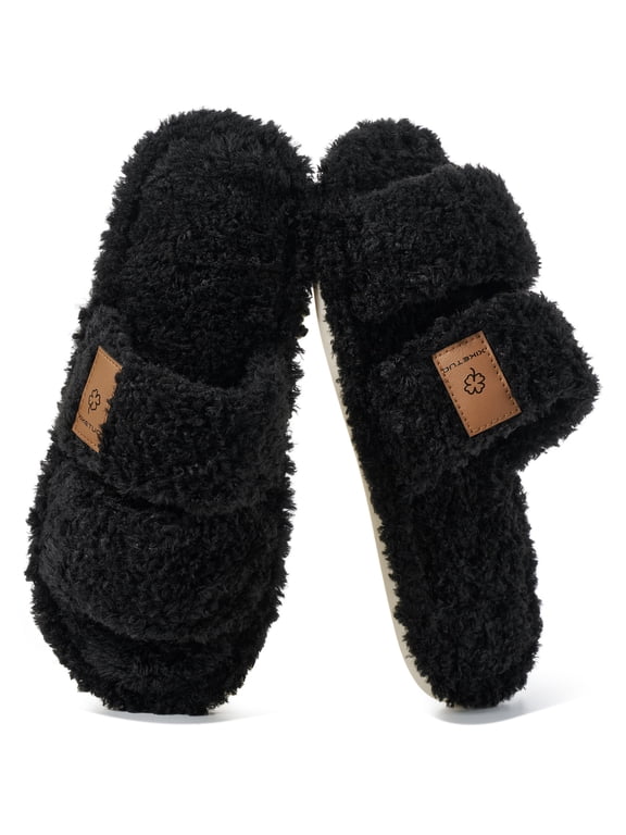 Slippers for Women Fuzzy Plush Open Toe Cozy Warm Indoor Non-Slip House Shoes