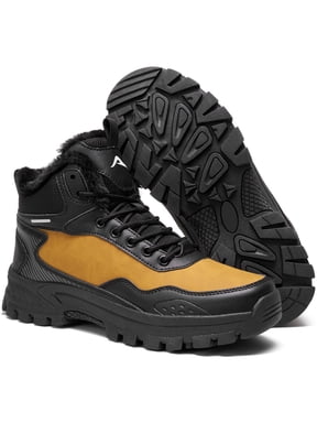 Snow Boots for Men Faux Fur Winter Ankle Boot Lace Up Anti-Slip Outdoor Hiking Shoes