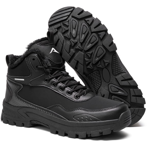 Ecetana Snow Boots for Men Faux Fur Winter Ankle Boot Lace Up Anti-Slip Outdoor Hiking Shoes