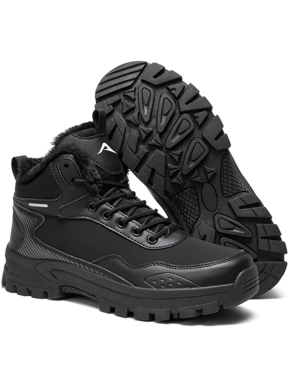 Snow Boots for Men Faux Fur Winter Ankle Boot Lace Up Anti-Slip Outdoor Hiking Shoes