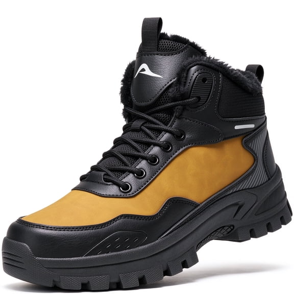 Ecetana Snow Boots for Men Faux Fur Winter Ankle Boot Lace Up Anti-Slip Outdoor Hiking Shoes